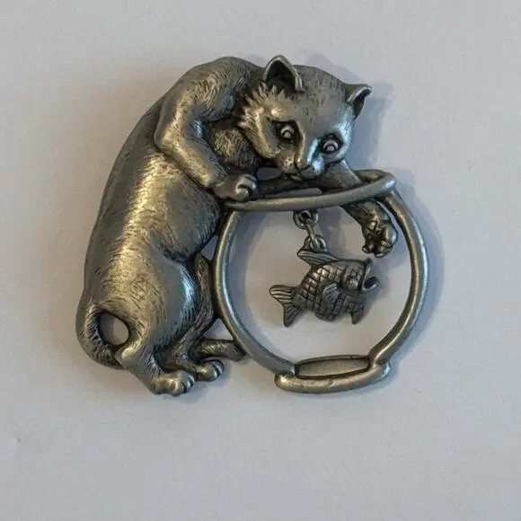 Lot of 3 Vintage JJ Jonette Marked Kitty Cat Lapel Pin Brooch Whimsical MCM - Picture 2 of 13